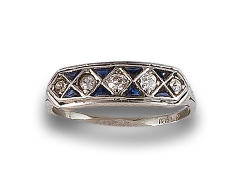 RING, ART DECO STYLE, WITH DIAMONDS AND SYNTHETIC SAPPHIRES