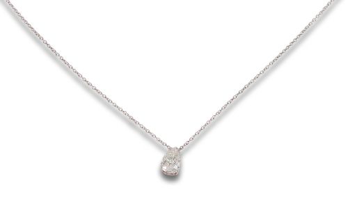 COLGANTE DE DIAMANTE, TALLA PERA, EN ORO BLANCO CON CADENIT