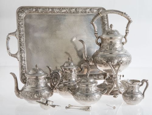 Hallmarked Spanish 916 silver coffee and tea set, Espuñes b