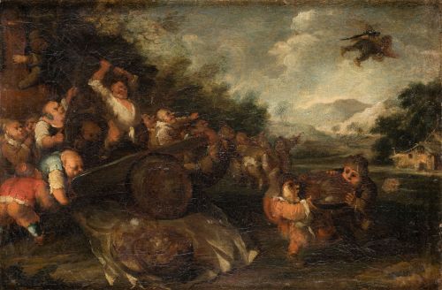 FAUSTINO BOCCHI, "Escena de aldea con festín de fruta y ata