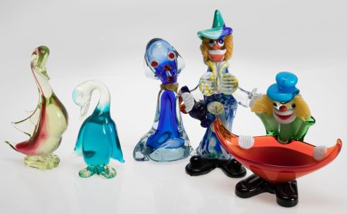 Two clowns and a glass dog, Murano, 20th century