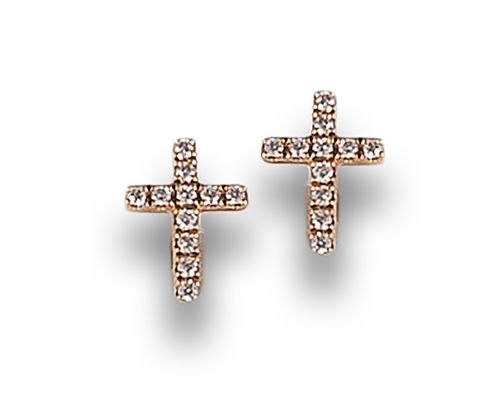 PENDIENTES CRUCES DE DIAMANTES, EN ORO ROSA