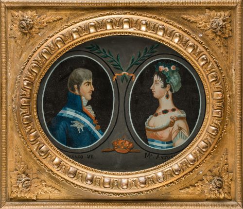 ESCUELA ESPAÑOLA, "Retrato de Fernando VII y María Antonia