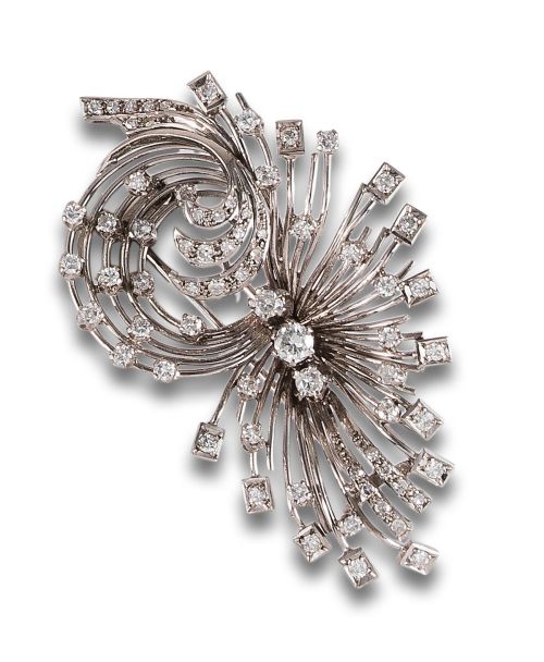 BROCHE DE DIAMANTES, EN ORO BLANCO