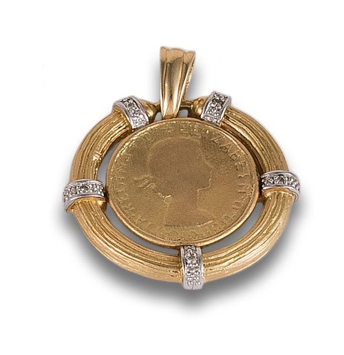 COLGANTE CON MONEDA EN ORO Y DIAMANTES