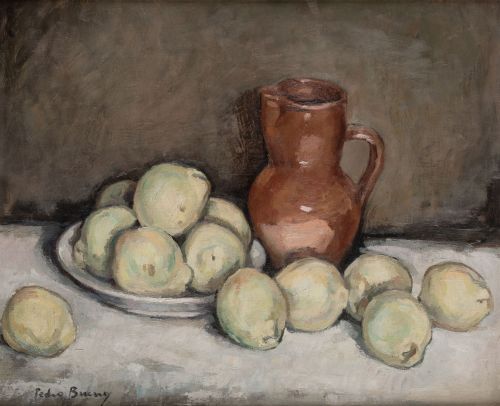 PEDRO BUENO VILLAREJO, "Bodegón con limones", Óleo sobre li