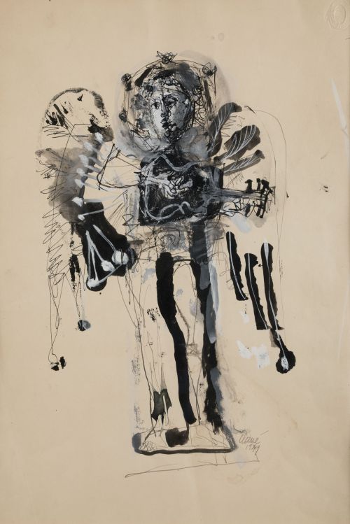 ANTONI CLAVÉ, "Ángel músico", 1949, Técnica mixta sobre pap