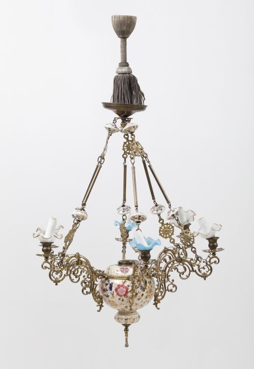 Earthenware and metal ceiling lamp from a lamp, Spain, 20th