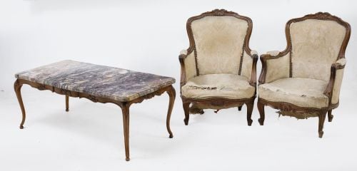 Pair of Louis XV style bergeres, Spain, mid. 20th century