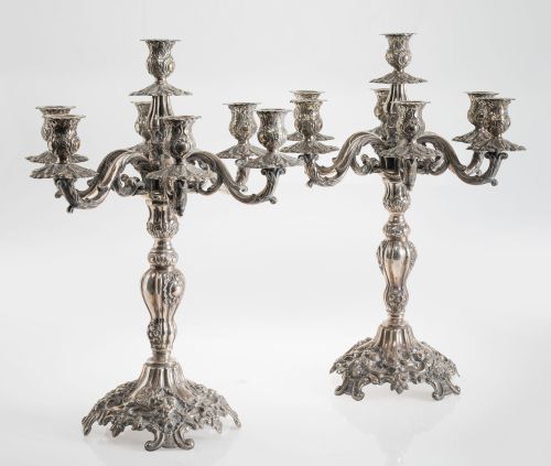 Pair of hallmarked 916 silver candelabras, Spain, 20th cent