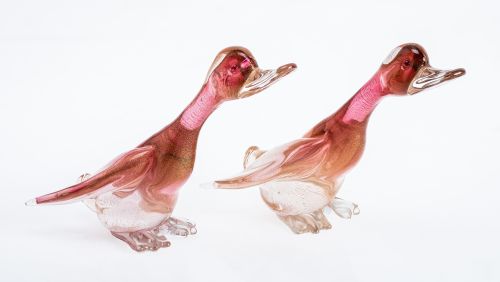 Pareja de patos de cristal de Murano, S. XX