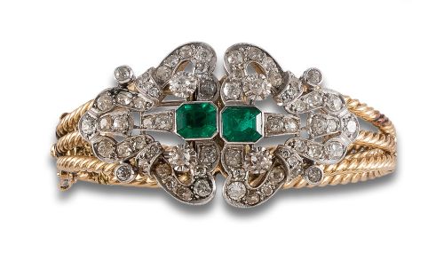 BRACELET WITH DOUBLE CLIP CLASP, 1950s, WITH DIAMONDS AND E