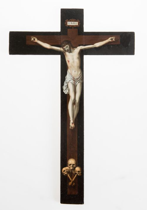 ANÓNIMO , "Cristo en la cruz", Óleo sobre tabla.