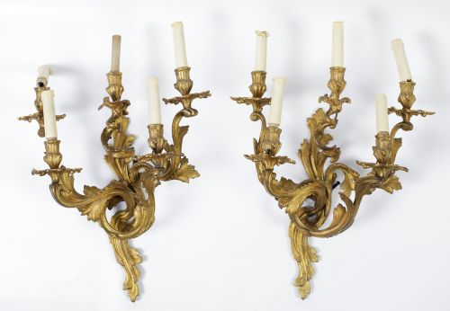 Pair of Louis XV style wall lights, Spain, mid 20th century