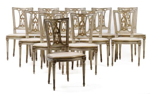 Twelve Louis XVI style chairs, Spain, mid 20th century