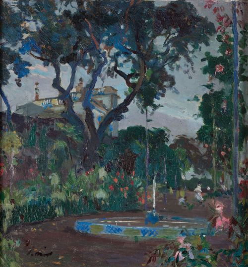 JOAQUÍN MIR TRINXET, "Masia con jardín", C.1920, Óleo sob