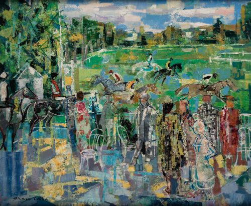 EMILIO GRAU SALA, "Avant la course Deauville", 1969, Óleo s