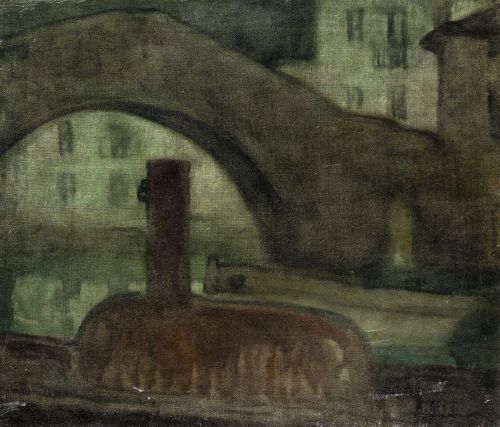 AURELIO ARTETA Y ERRASTI, "El puente", Óleo sobre lienzo