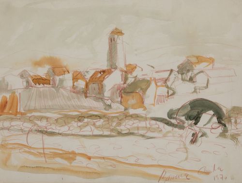 CARMELO GARCÍA BARRENA, "Ávila", 1970, Acuarela y lápices s