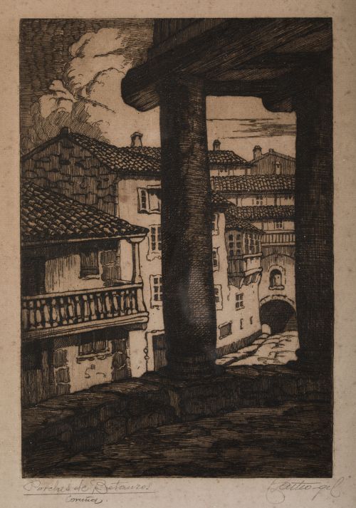 MANUEL CASTRO-GIL, “Porches de Betanzos”, Grabado