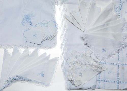 Blue embroidered thread tablecloth