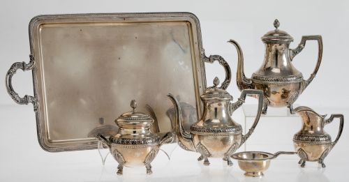 Contrasted Spanish silver coffee and tea set, 916 law, 20th