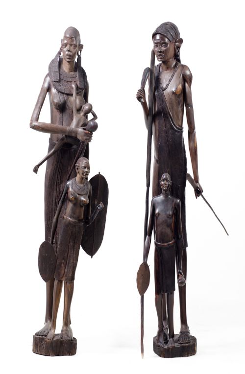 "Masáis", pareja de figuras de ébano tallado, Kenia, S. XX