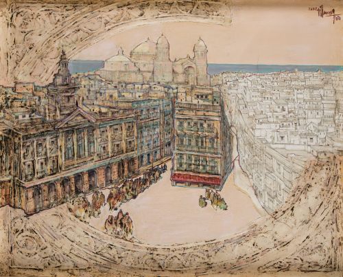 RAFAEL VILLANUEVA, "Vista de Cádiz", 1971, Técnica mixta so