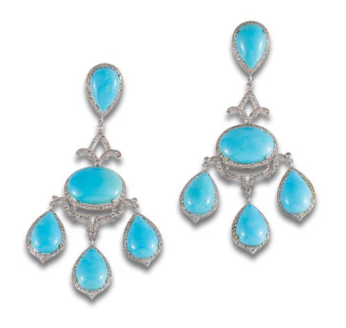 DIAMONDS AND TURQUOISE EARRINGS, IN WHITE GOLD