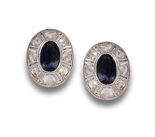 ANTIQUE DIAMONDS AND SYNTHETIC SAPPHIRES EARRINGS, IN YELLO