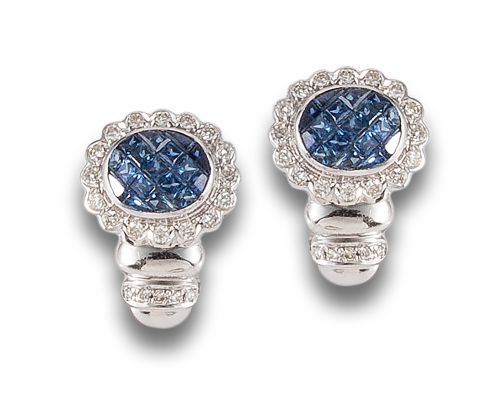 DIAMONDS AND SAPPHIRES EARRINGS, IN WHITE GOLD