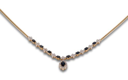 DIAMONDS AND SAPPHIRES ROSETTE CHOKER, IN TWO-TONE GOLD