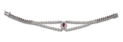 DIAMOND AND RUBY BRACELET, IN WHITE GOLD