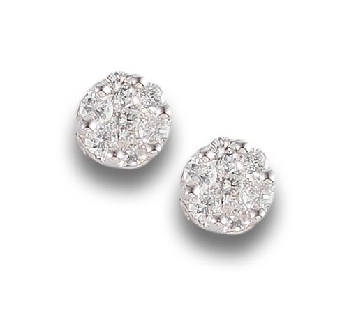 DIAMOND ROSETTE EARRINGS, IN WHITE GOLD