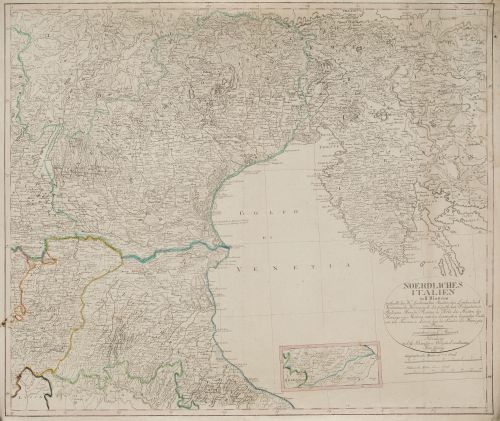 KONRAD MANNERT, "Mapa del norte de Italia", 1821, Grabado c