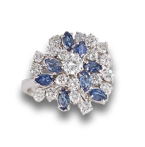 WHITE GOLD RING WITH DIAMONDS AND SAPPHIRES