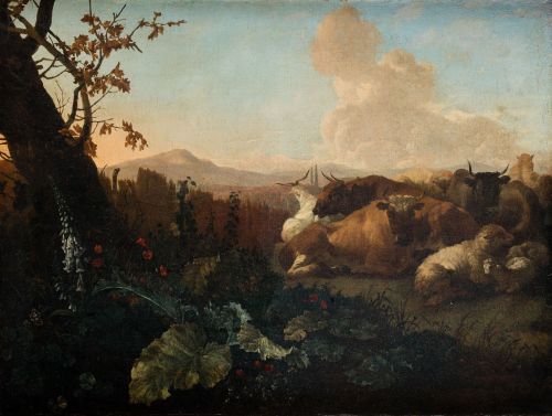 WILLEM ROMEYN, "Paisaje con animales", Óleo sobre lienzo