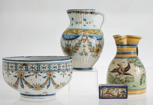 Glazed ceramic ewer and basin, Talavera, Spain, 19th centur