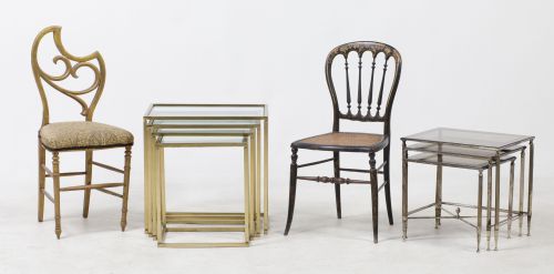 Three silver metal nesting tables, Spain, 1980s