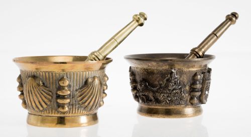 Gilded bronze mortar and pestle, mid 20th century