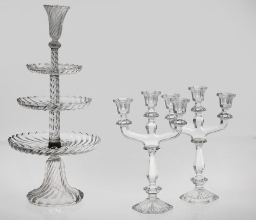 Pair of molded crystal candelabras, 20th century