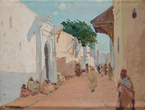 MARIANO  BERTUCHI, "Mezquita de Rabat", Óleo sobre cartón