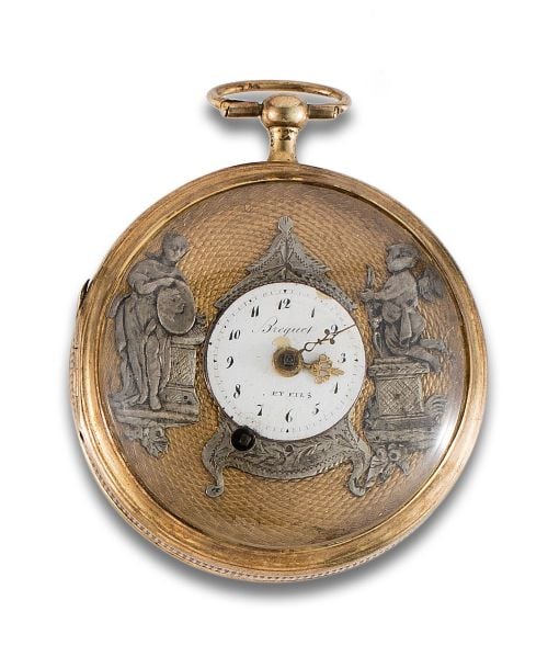 RELOJ DE BOLSILLO LEPINE BREGUET ET FILS, EN PLATA DORADA