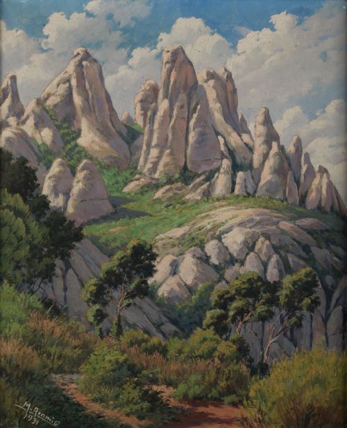 ESCUELA CATALANA, "Paisaje de Montserrat", 1931, Óleo sobre