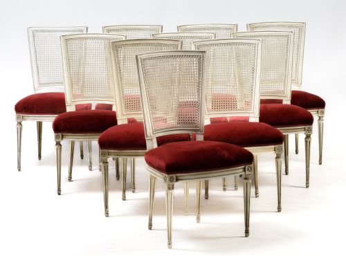 Ten Louis XVI style chairs, Spain, mid-20th century