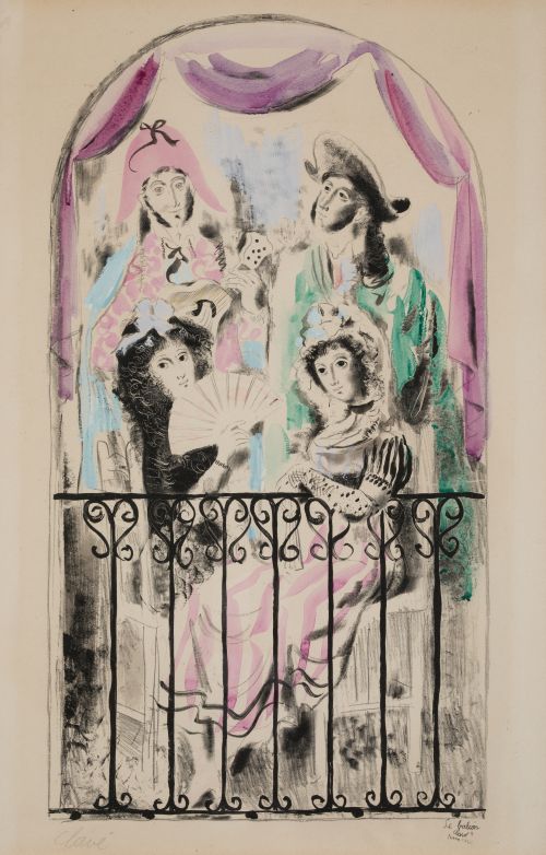 ANTONI CLAVÉ, "Le balcon", 1942, Litografía iluminada