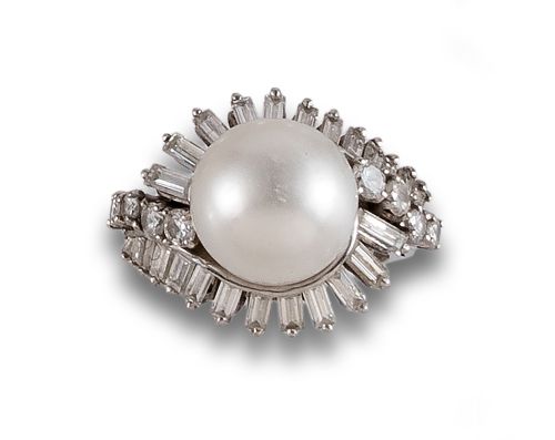 RING, 1960s, WITH DIAMONDS AND PEARLS, IN PLATINUM