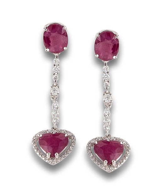 DIAMONDS AND RUBY EARRINGS, IN WHITE GOLD