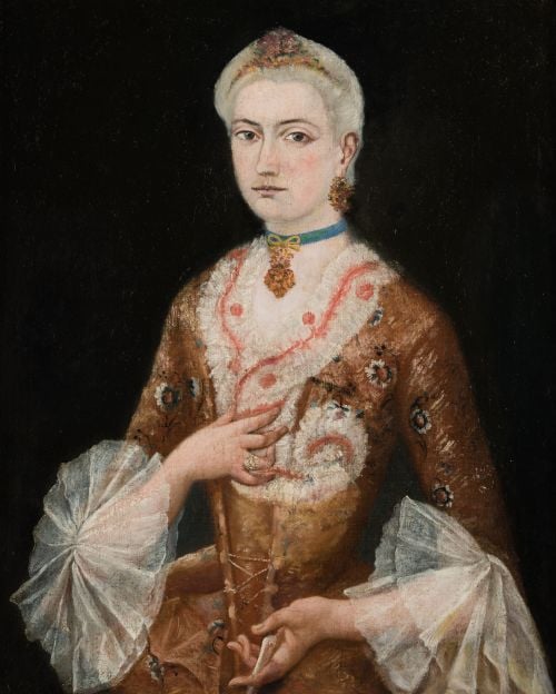 ANÓNIMO  S. XIX, "Retrato de una dama", Óleo sobre lienzo.