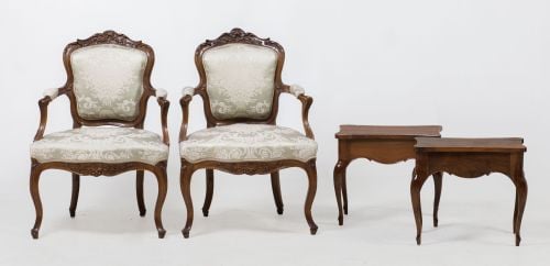 Pair of Louis XV style armchairs, France, 19th century